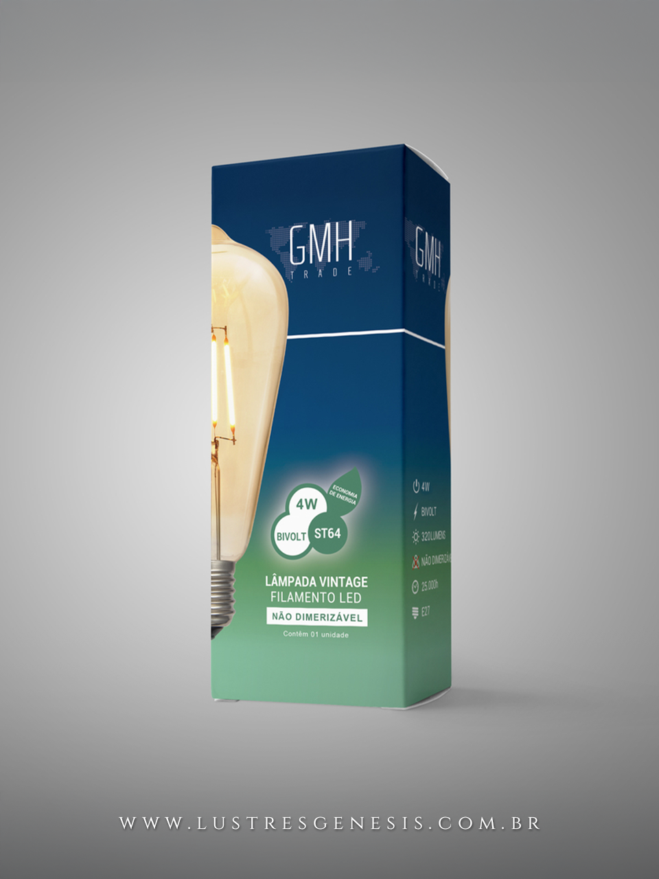 Lâmpada de filamento LED vintage ST64 Thomas Edison 4W, estilo retrô, da marca GMH, com vidro âmbar, ideal para decoração e iluminação aconchegante.